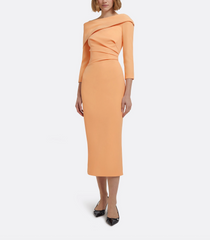 asymmetric midi dress with draped neckline – PEACH