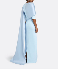 structured column dress with draped shoulder cape – CELESTE