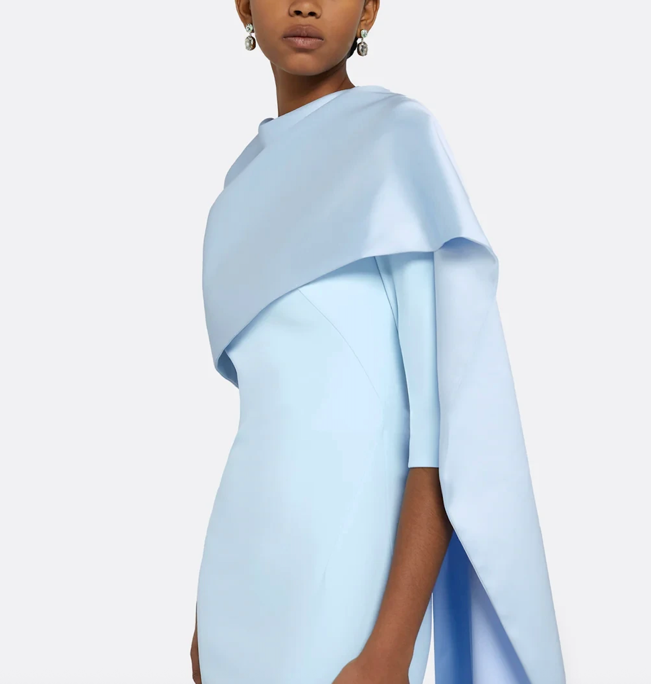 structured column dress with draped shoulder cape – CELESTE