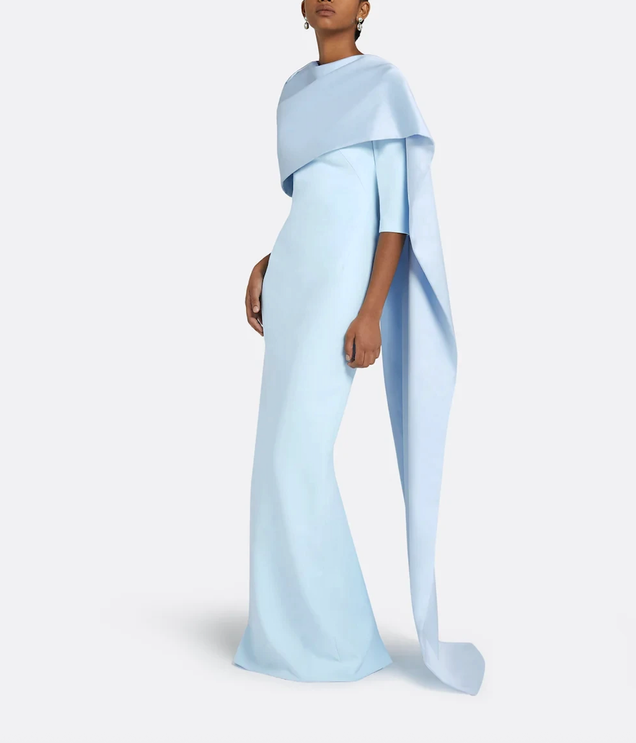 structured column dress with draped shoulder cape – CELESTE