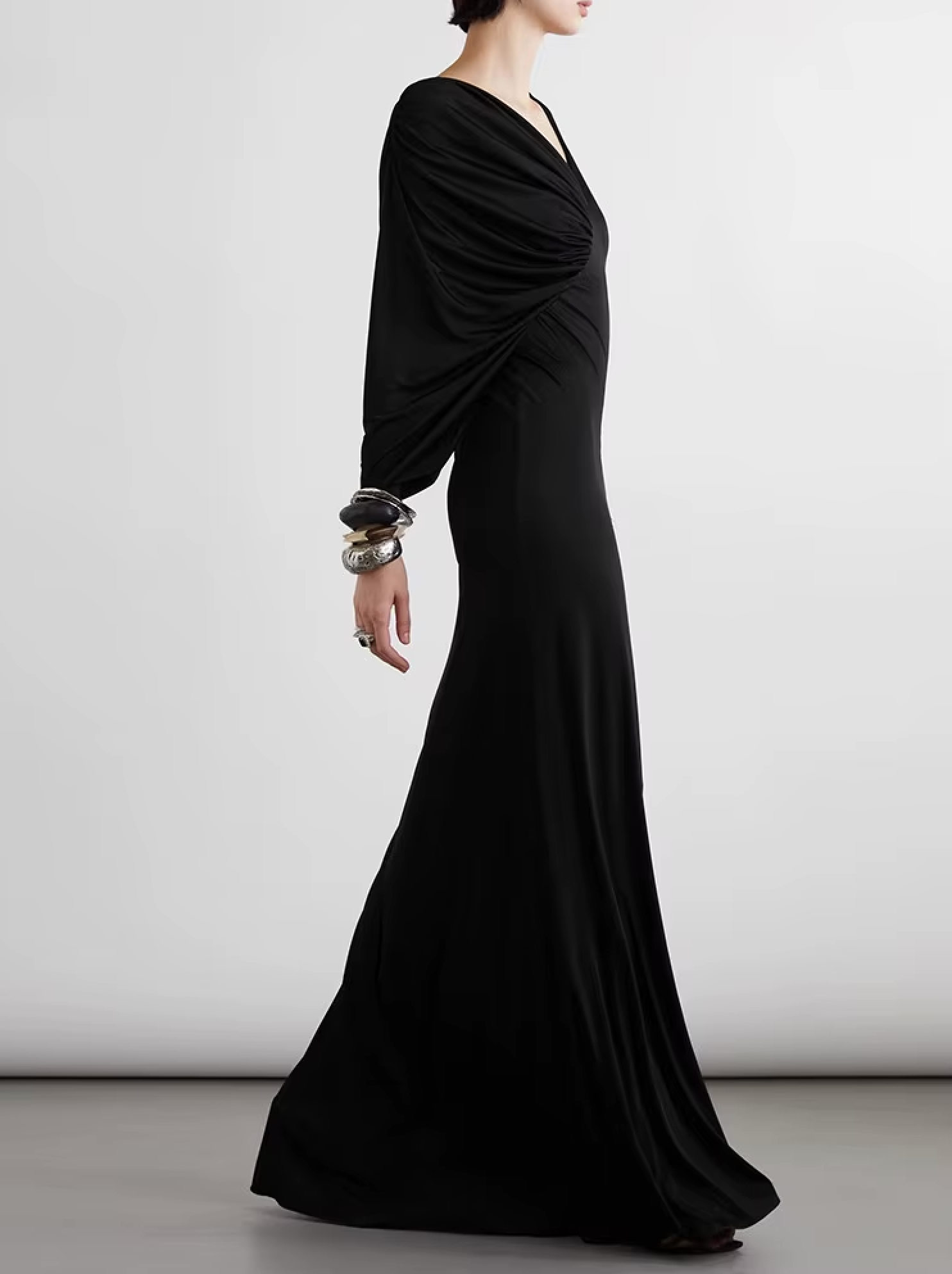 Draped Long-Sleeve Asymmetric Dress - Noise