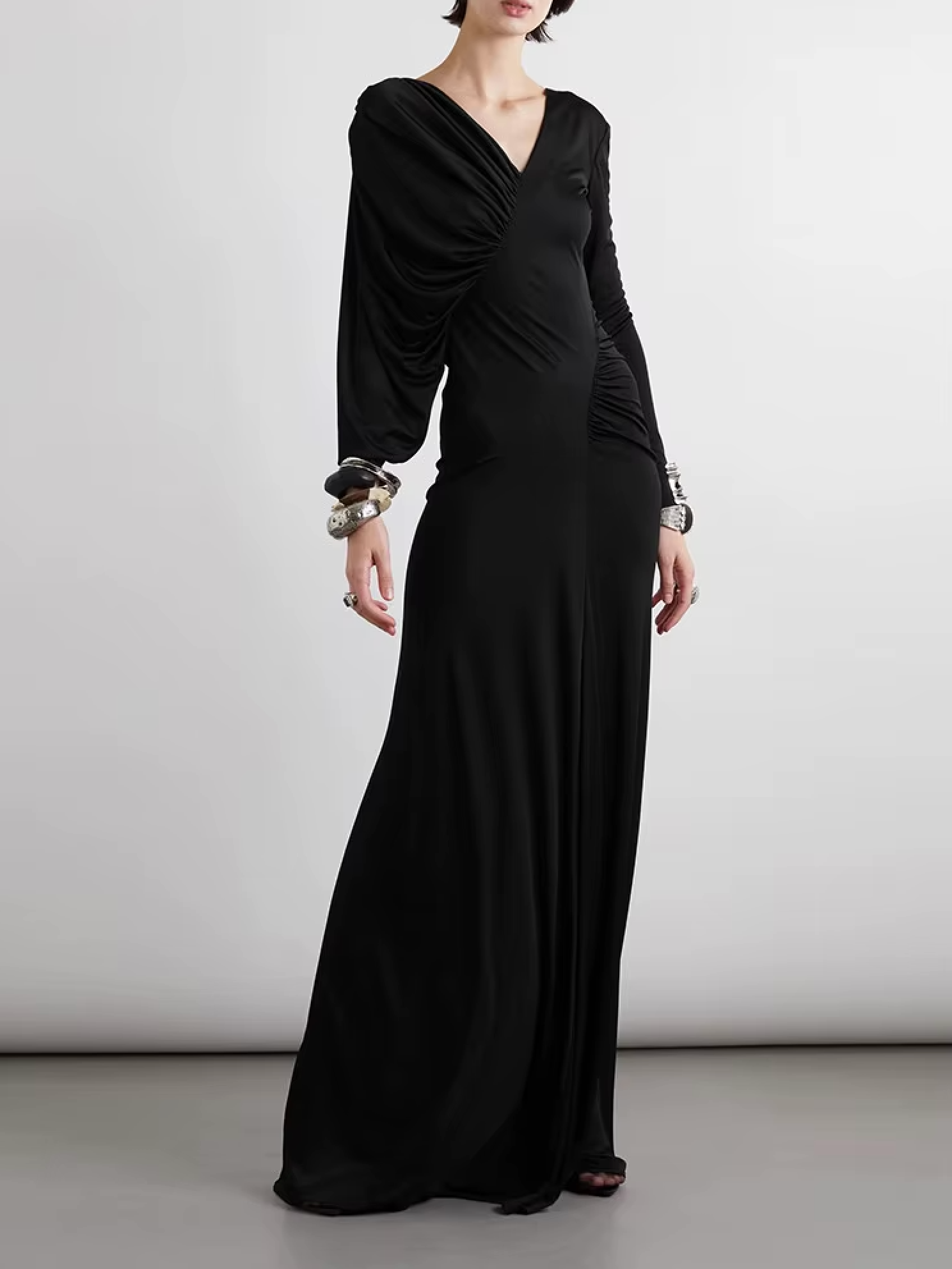 Draped Long-Sleeve Asymmetric Dress - Noise