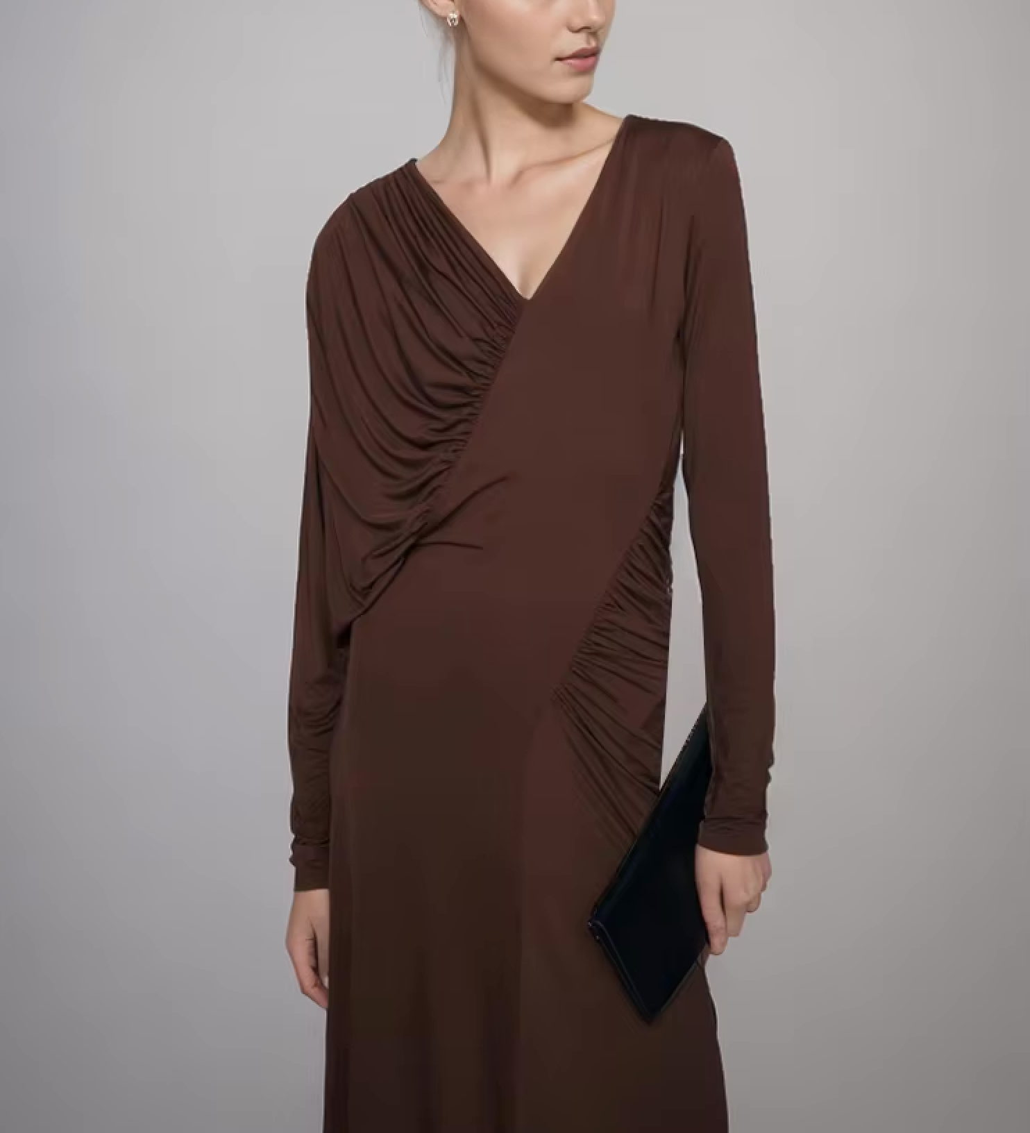 Draped Long-Sleeve Asymmetric Dress - Noise