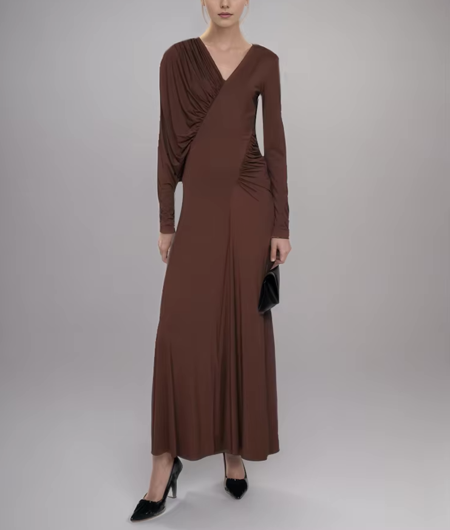Draped Long-Sleeve Asymmetric Dress - Noise