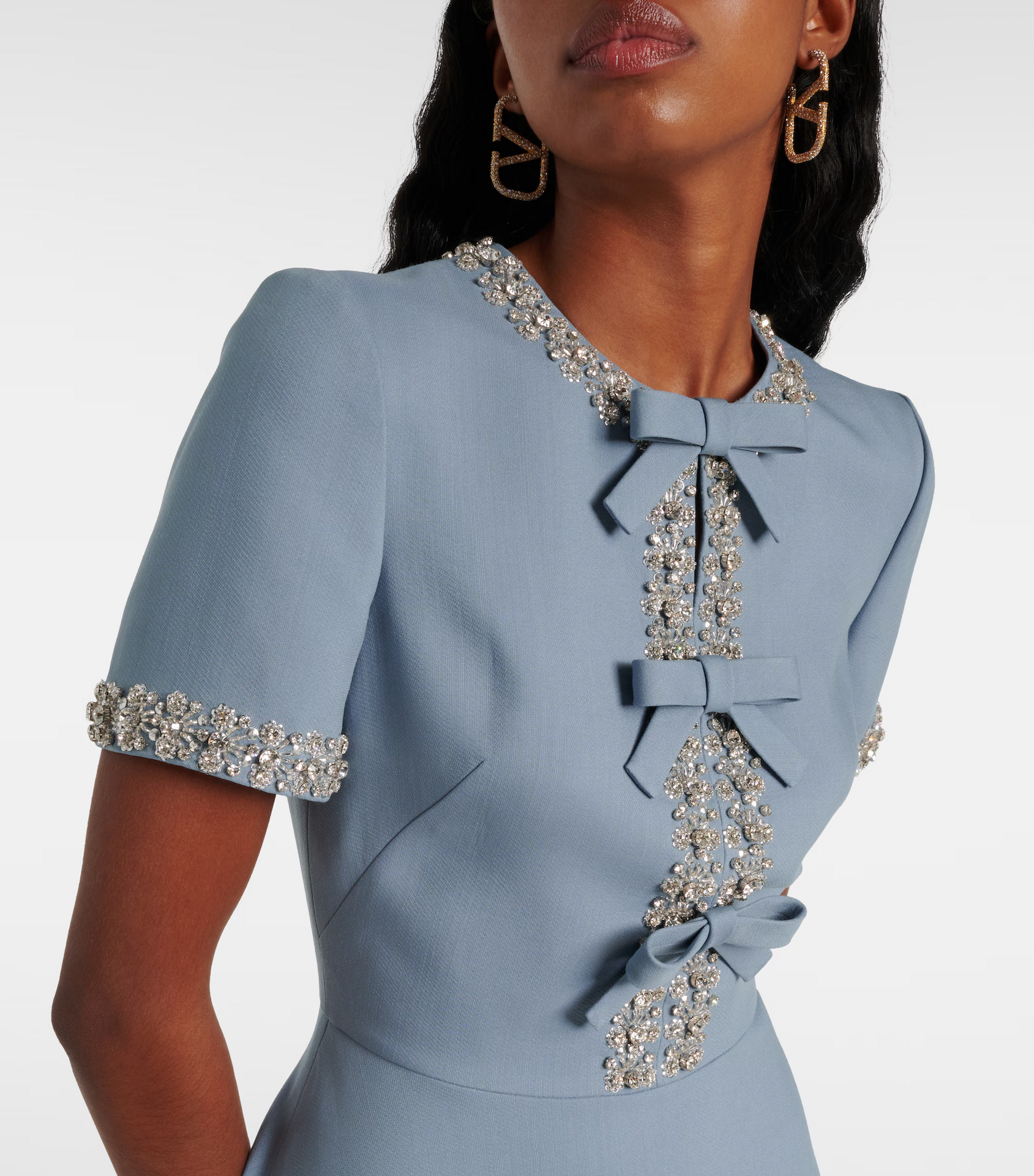 Short-sleeve A-line dress with embellished bows - Nutrodi