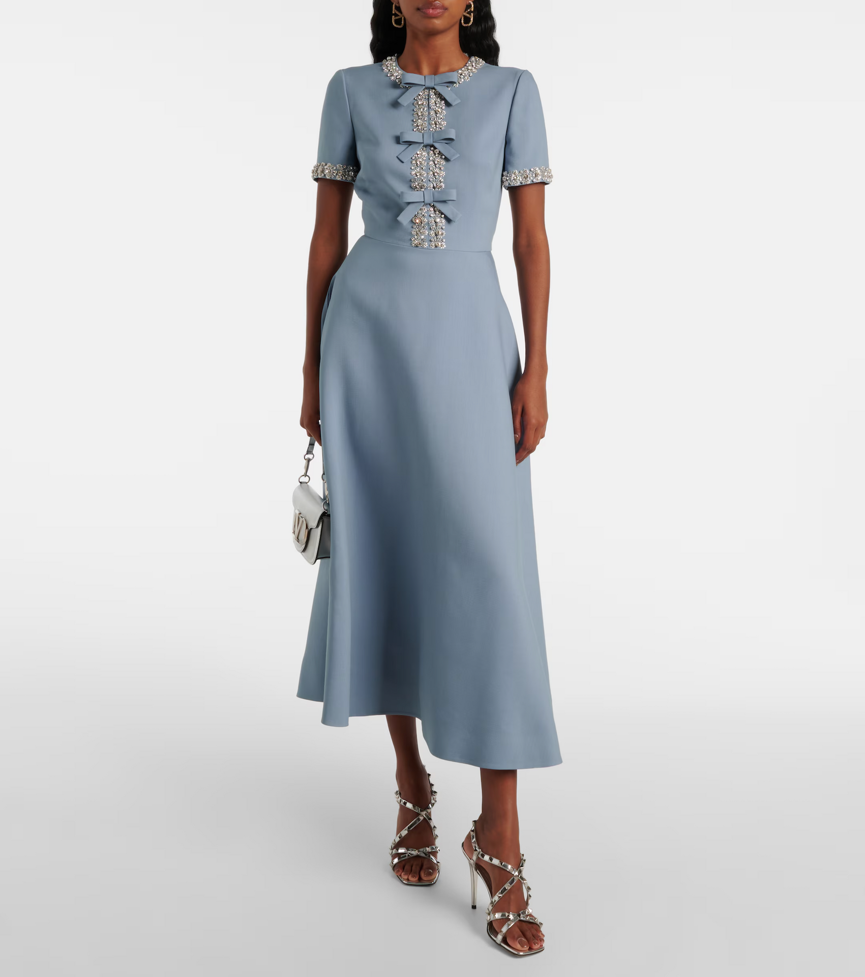 Short-sleeve A-line dress with embellished bows - Nutrodi
