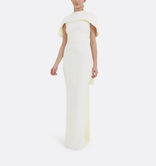 high-neck column dress with sculpted shoulder cape – Gofaan