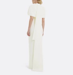 high-neck column dress with sculpted shoulder cape – Gofaan
