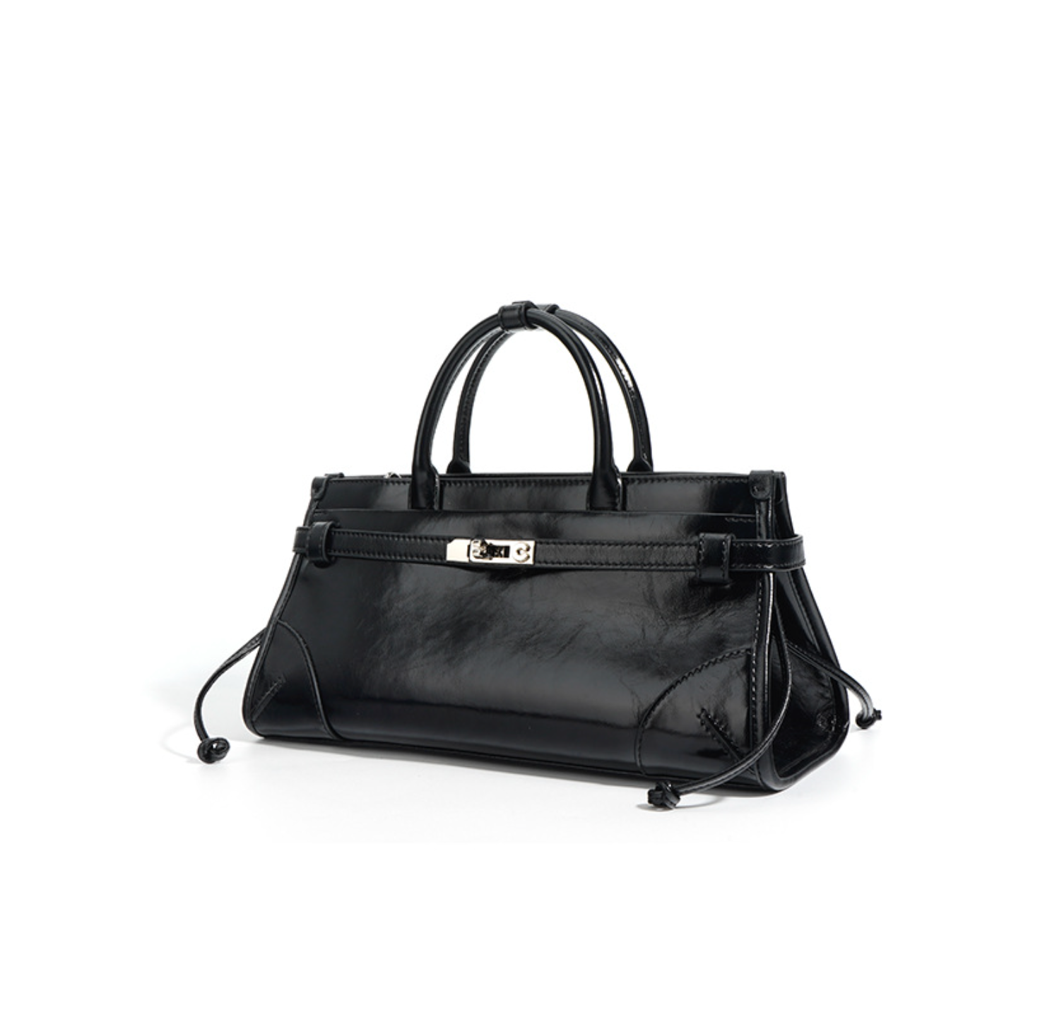 patent leather top-handle bag with belt strap – NOIZS