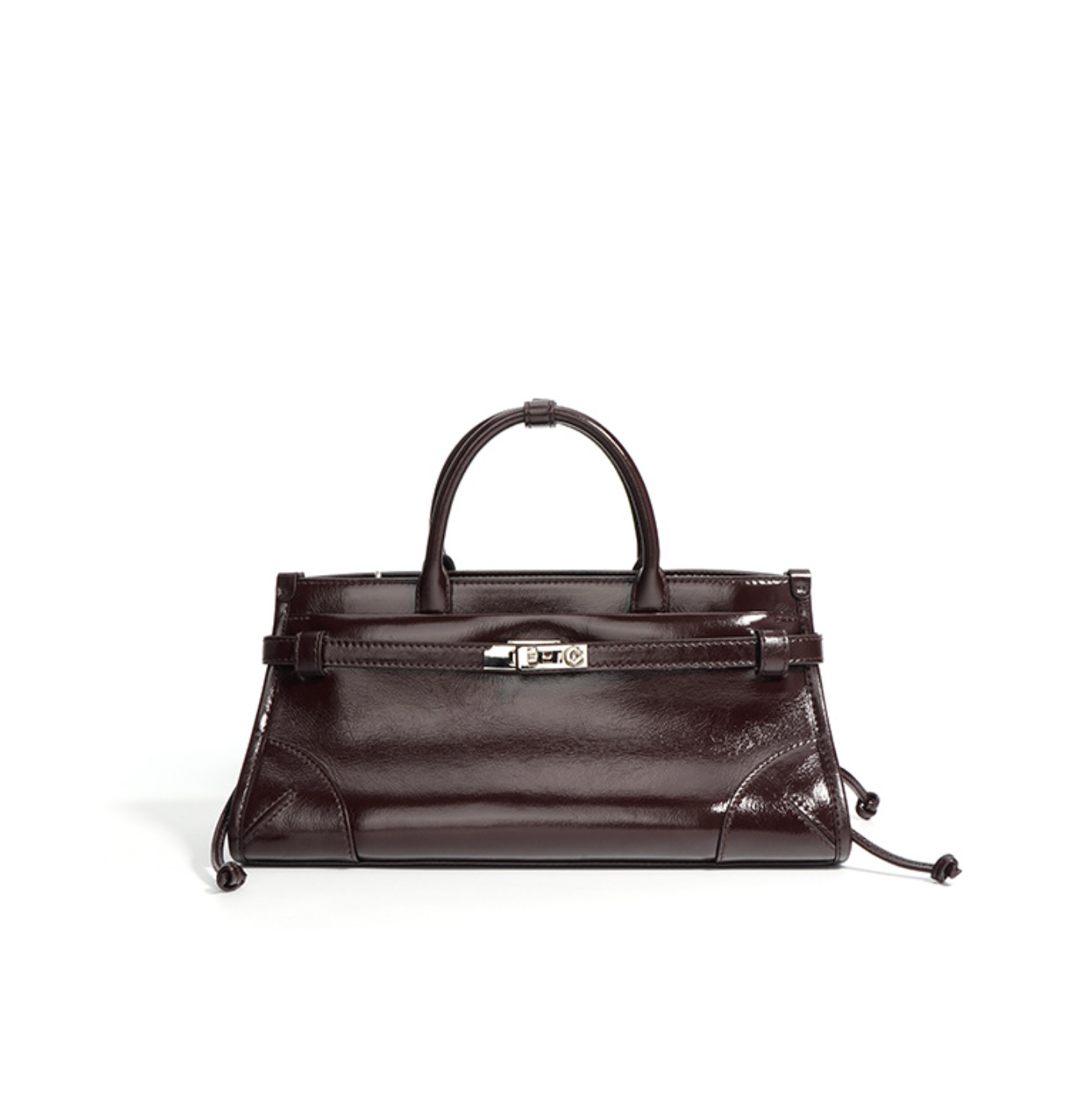 patent leather top-handle bag with belt strap – NOIZS
