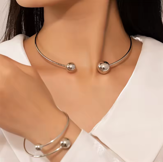 metal sphere choker and open cuff bracelet set - NOVAX
