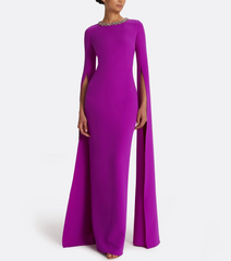emerald column gown with crystal-trimmed cape sleeves – SERIIN