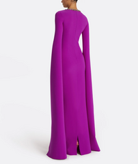 emerald column gown with crystal-trimmed cape sleeves – SERIIN