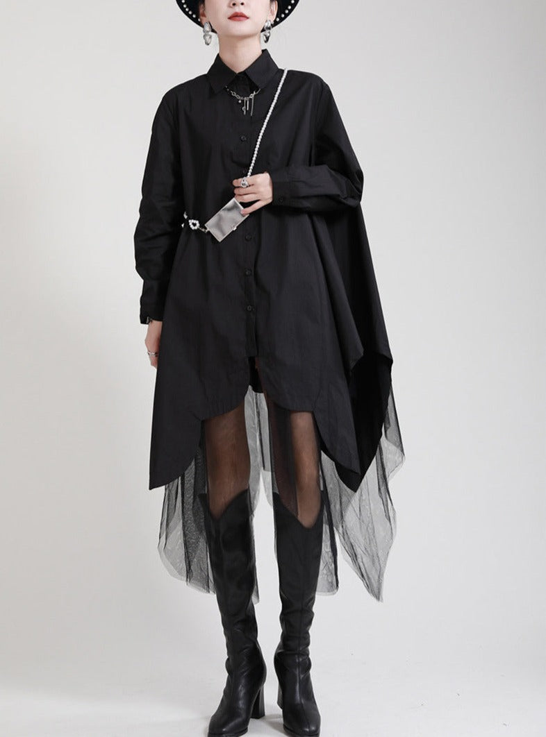 long-sleeve shirt dress with layered tulle hem - Tabina