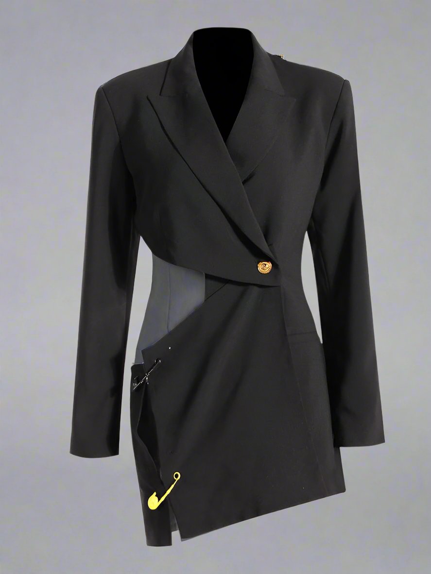 asymmetrical tailored blazer dress with pin detail - Abheera