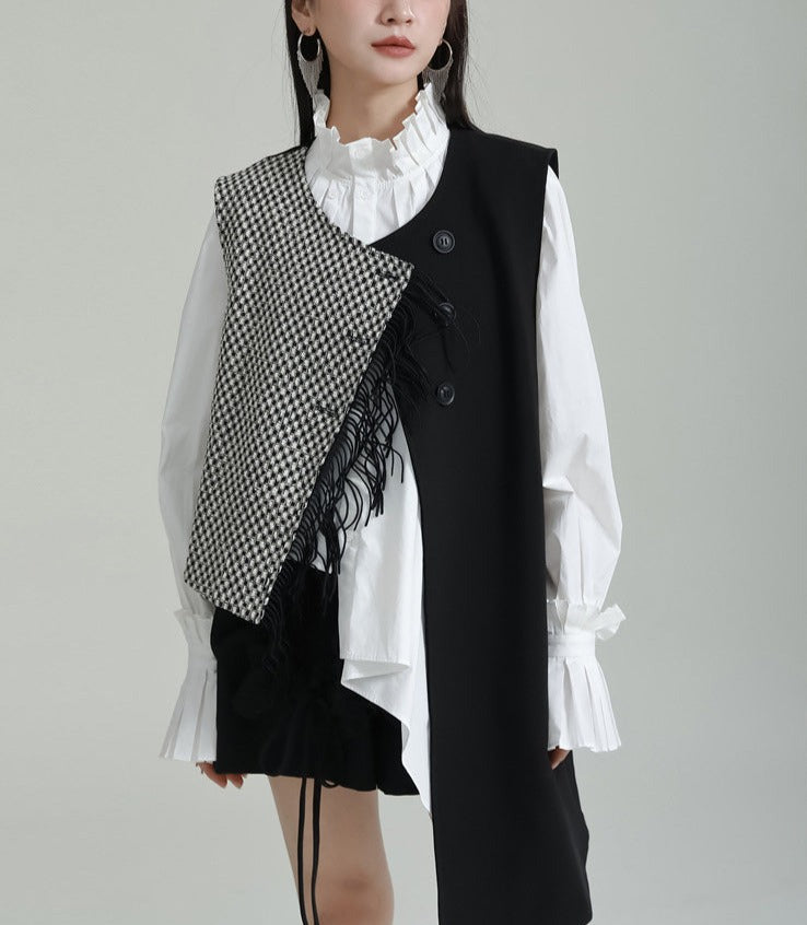 sleeveless asymmetric vest with contrast panel - Tanaquil