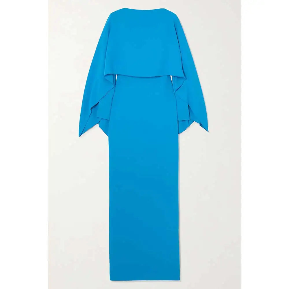 cape-overlay column gown in turquoise – Sumitra