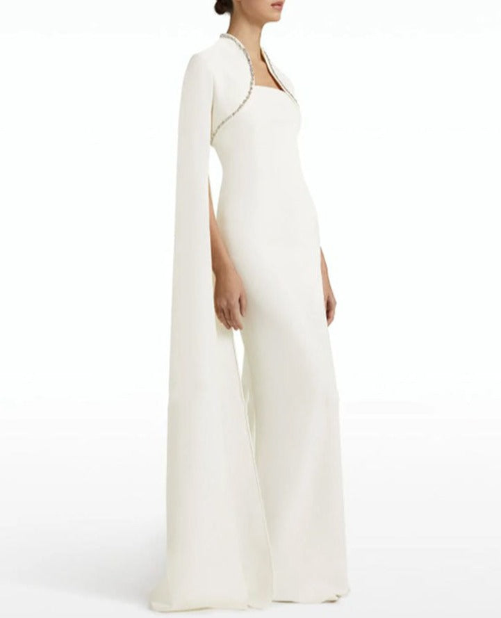 cape-sleeve column gown with embellished neckline – Aamnllc