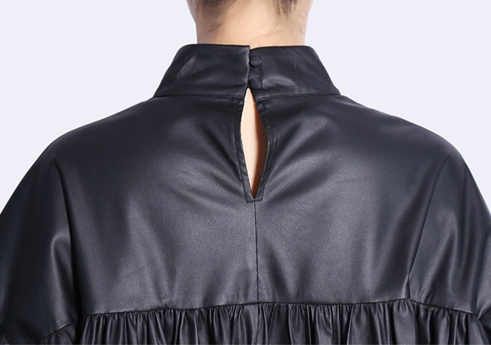 faux leather blouse with ruched sides and balloon sleeves - Addalyn
