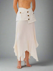 asymmetrical pleated midi skirt with pocket detail - Tibna