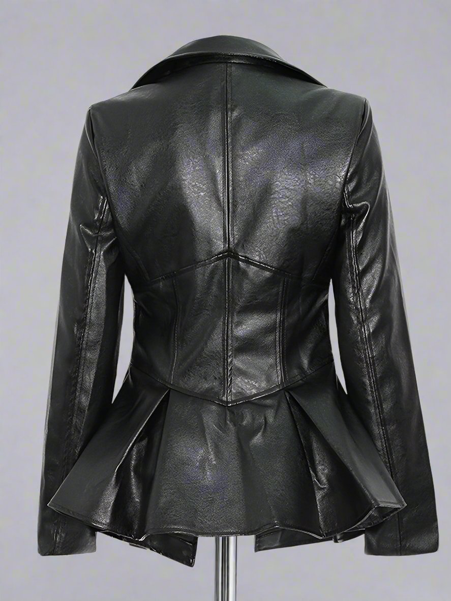 fitted peplum leather jacket with front zip - Chaney