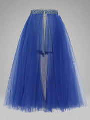 denim waistband tulle maxi skirt - Abrihm