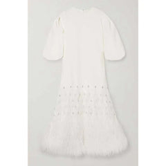 feather-trim embellished gown in ivory – Suzynne