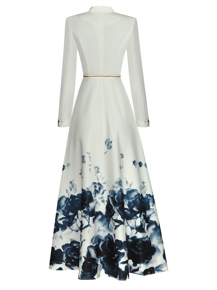 floral hem maxi shirt dress with pearl belt – Abilenee