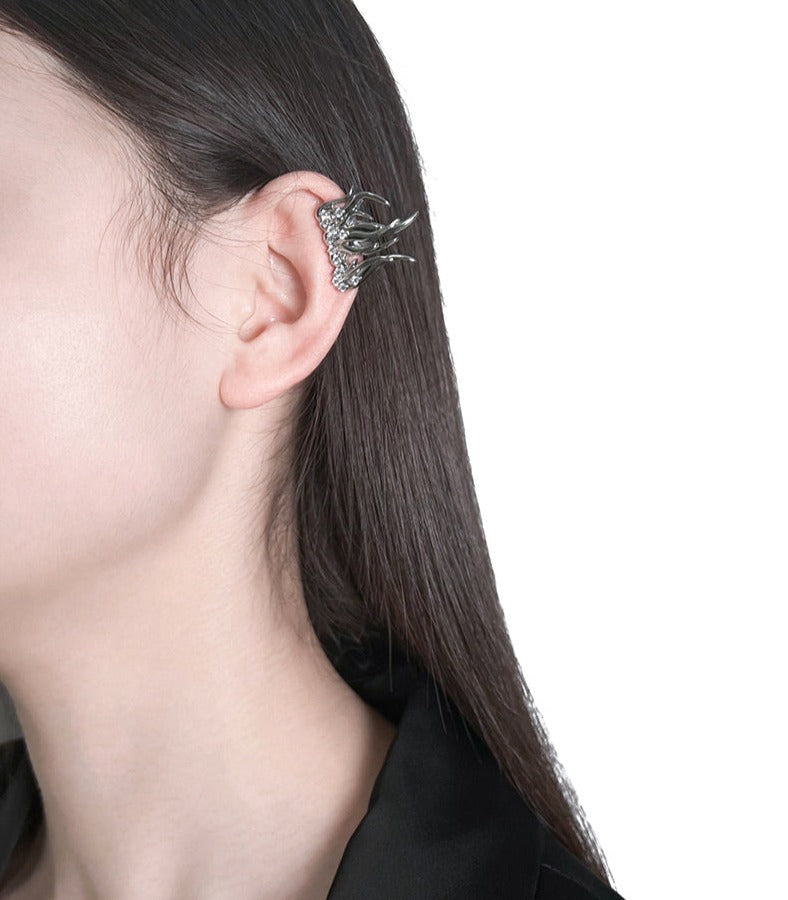 flame-shaped silver earrings with crystal accents –Eimvcan