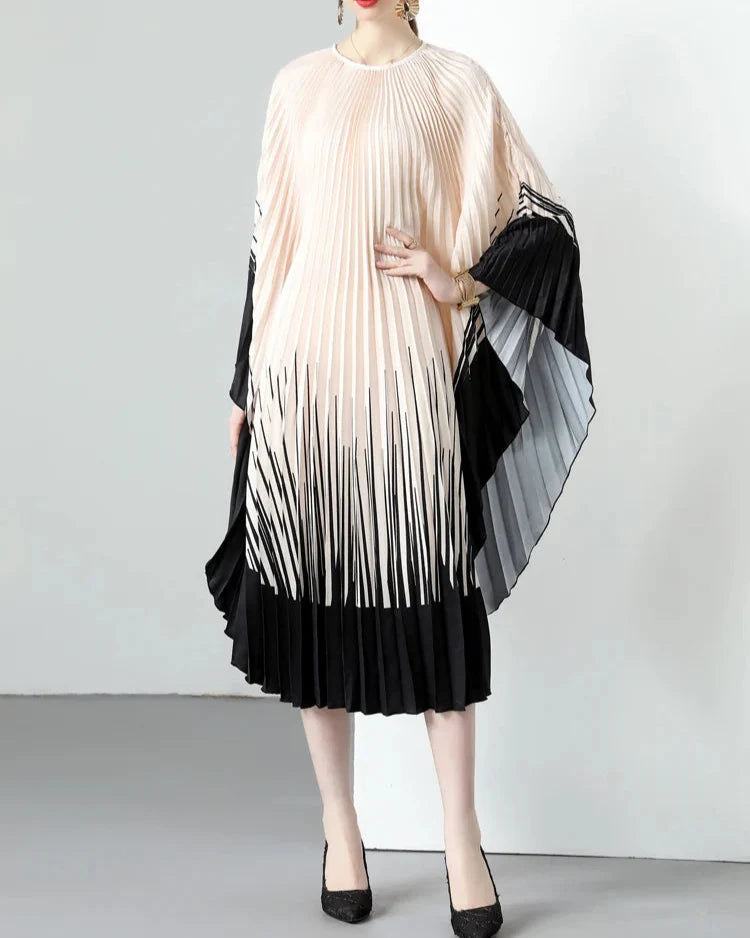 pleated batwing midi dress with gradient ombré detail – NORNA