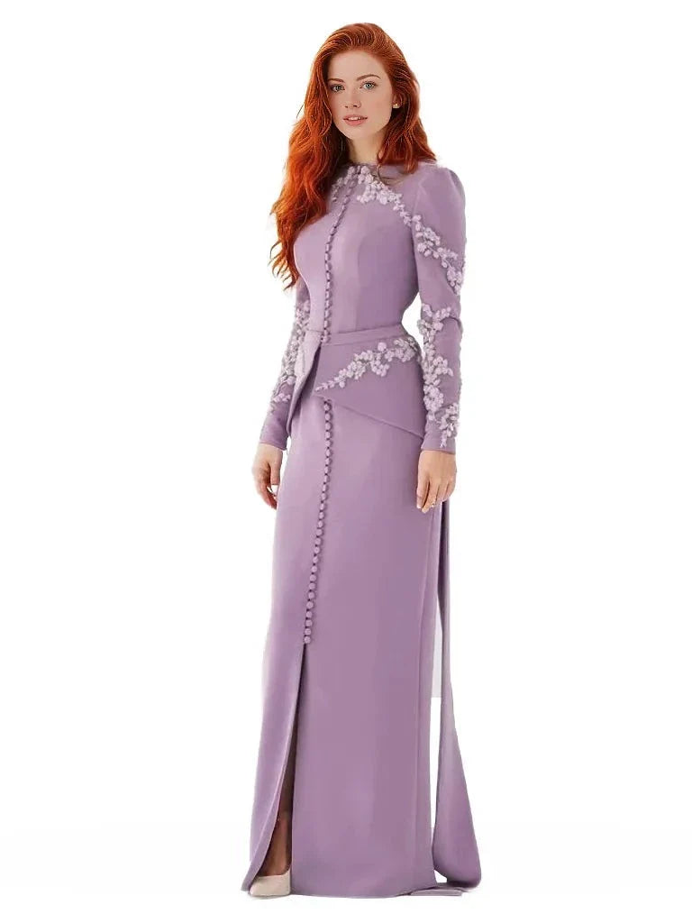 Embroidered peplum gown with front slit – Olged