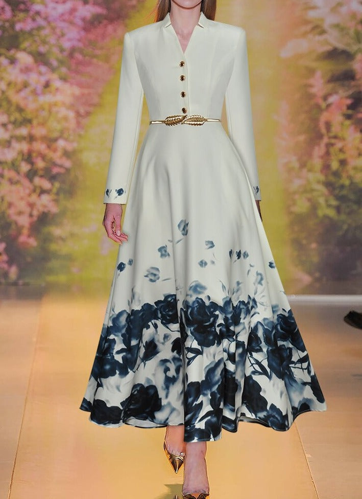 floral hem maxi shirt dress with pearl belt – Abilenee