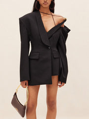 asymmetrical off-shoulder tailored blazer - Tenille