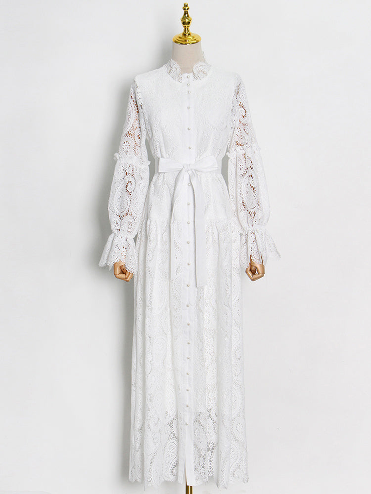 button-down lace maxi dress with belt – Aellfleda