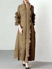 textured open-front dress with sculpted ruffle trim - LAYTA
