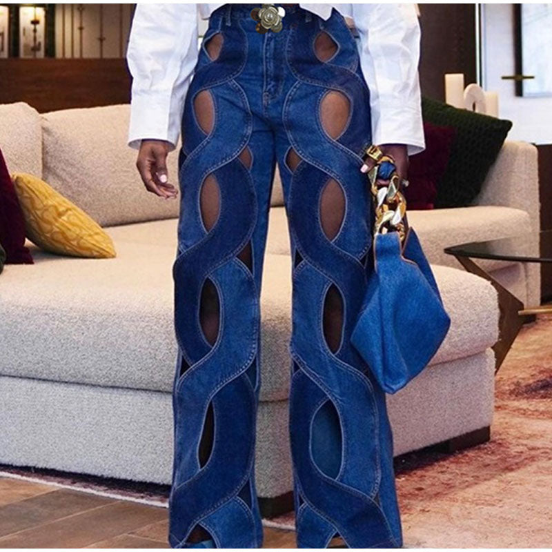 cut-out flare jeans with wave panel design - Binnaz