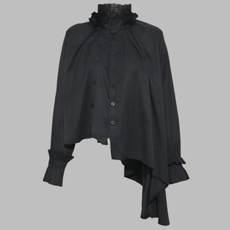 ruffled high-neck blouse with asymmetrical hem - Tujska