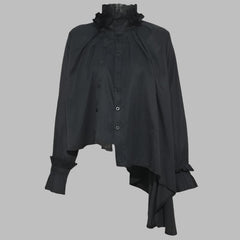 ruffled high-neck blouse with asymmetrical hem - Tujska