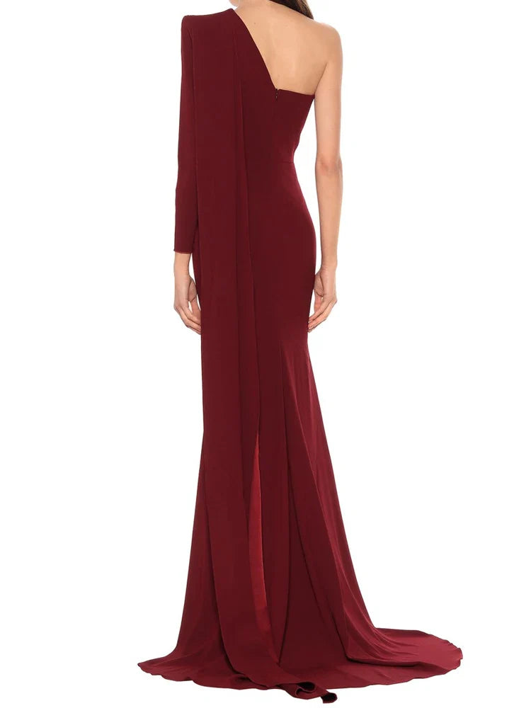 one-shoulder column gown with floor-length sleeve – Catey