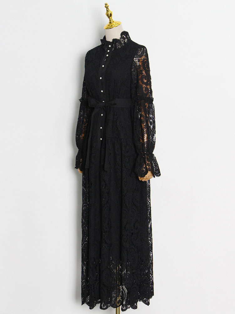 button-down lace maxi dress with belt – Aellfleda