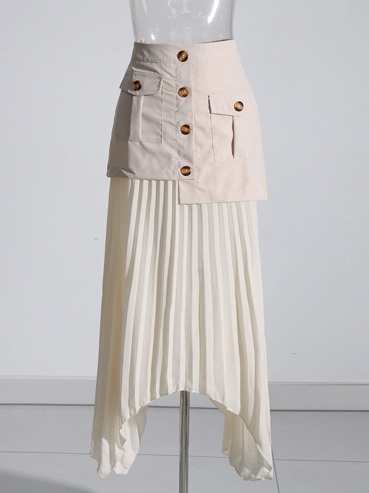 asymmetrical pleated midi skirt with pocket detail - Tibna