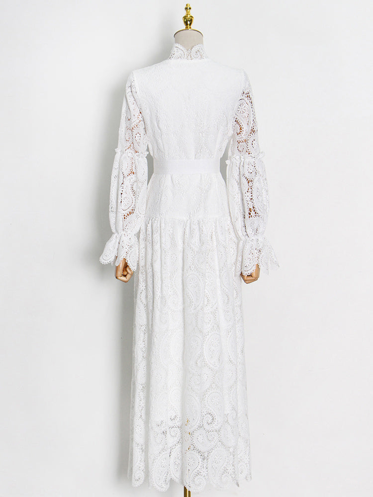 button-down lace maxi dress with belt – Aellfleda