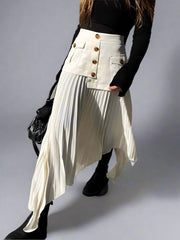 asymmetrical pleated midi skirt with pocket detail - Tibna