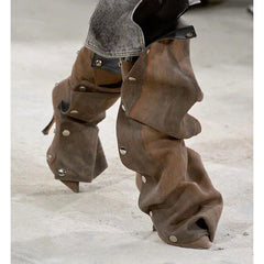 ruffled knee-high boots with metallic snap accents - Eenakshi