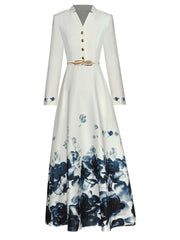 floral hem maxi shirt dress with pearl belt – Abilenee