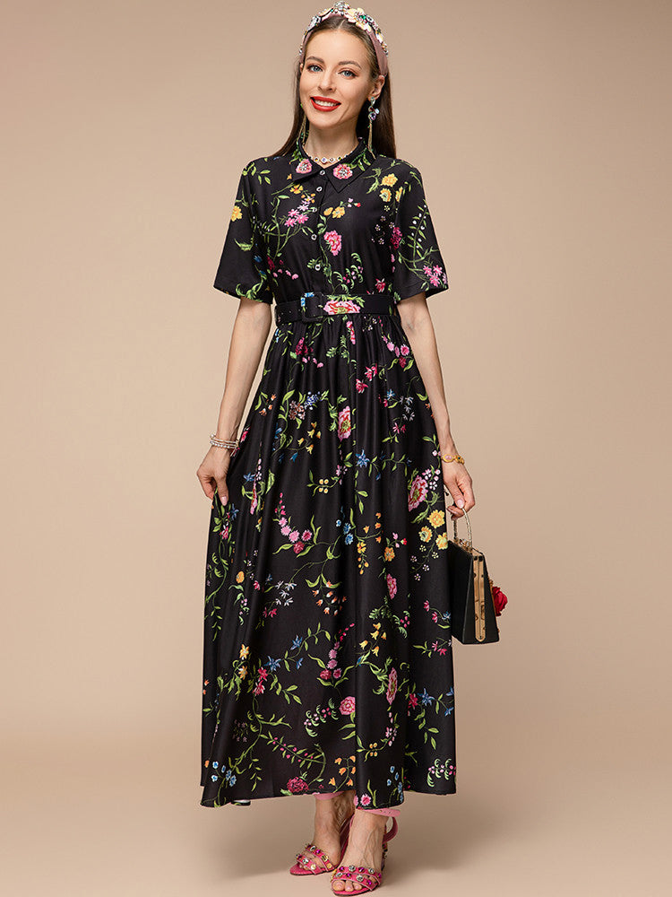 collared floral-print belted maxi dress – Tetyana