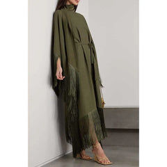 fringed kaftan gown with tie-neck – Sushali
