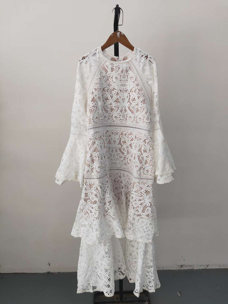 tiered lace gown with flared sleeves – Taarini