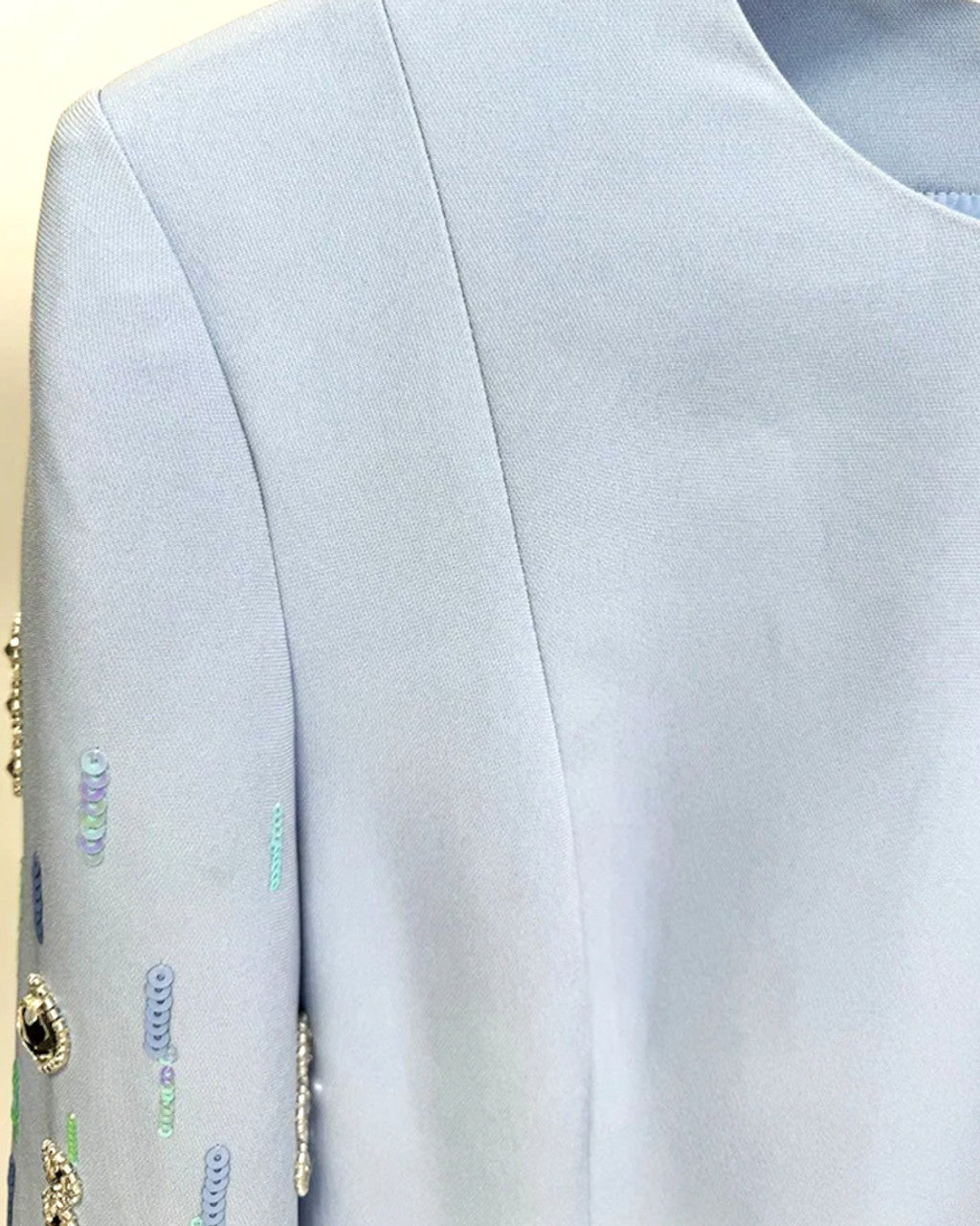 crystal-embellished column dress with half sleeves – AURORA