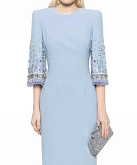 crystal-embellished column dress with half sleeves – AURORA